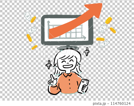 Improve your grades Illustration of a woman with a smartphone who is successful in investing Improve your grades Illustration of a woman with a smartphone who is successful in investing 114760124