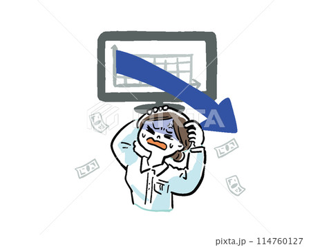 成績が下がる　投資に失敗する女性のイラスト 114760127