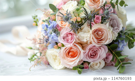 Luxurious wedding bouquet on white background. 114760193