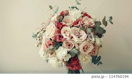 Luxurious wedding bouquet on white background. 114760194