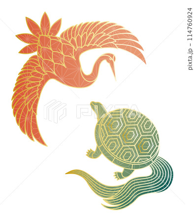 和柄の鶴と亀のイラスト素材 ベクター 縁起物 敬老の日 寿 長寿 和柄の鶴と亀のイラスト素材 ベクター 縁起物 敬老の日 寿 長寿 114760924