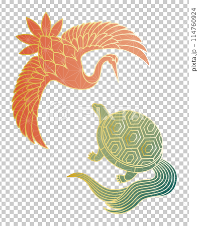 和柄の鶴と亀のイラスト素材 ベクター 縁起物 敬老の日 寿 長寿 和柄の鶴と亀のイラスト素材 ベクター 縁起物 敬老の日 寿 長寿 114760924