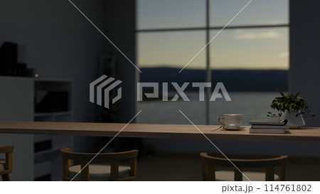 A space on a wooden dining table in a...のイラスト素材 [114761802] - PIXTA