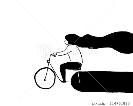 自転車に乗った女の子、モノクロ 自転車に乗った女の子、モノクロ 114761959