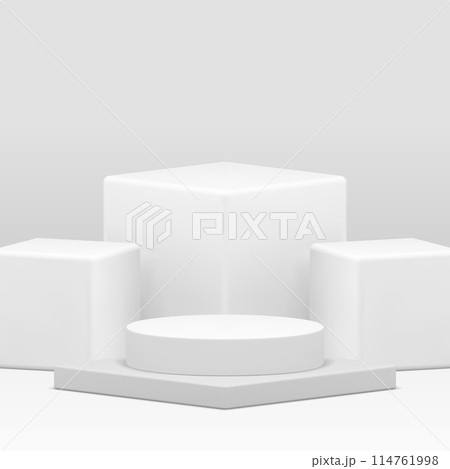 White 3d podium pedestal geometric display for product show realistic vector illustration 114761998
