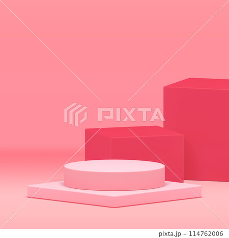 Pink 3d podium pedestal elegant geometric display for product show realistic vector illustration 114762006