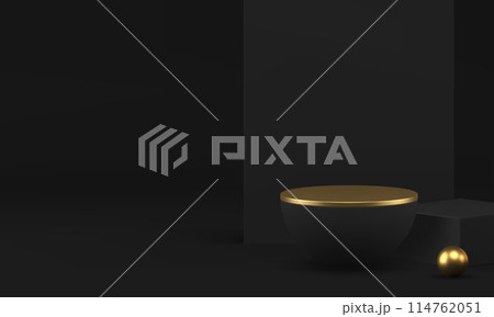 Black luxury 3d hemisphere podium pedestal display studio background realistic vector Black luxury 3d hemisphere podium pedestal display studio background realistic vector 114762051