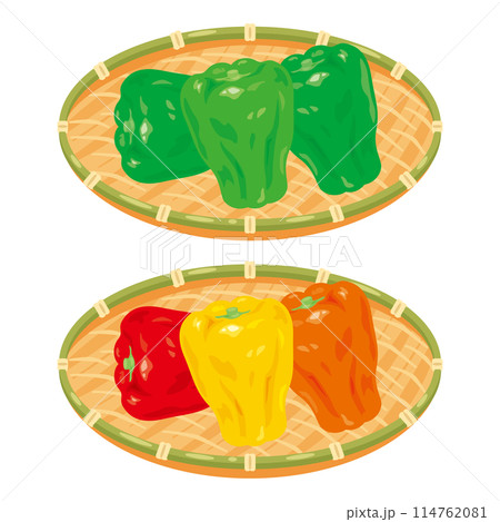 ザルに盛られたピーマン ザルに盛られたピーマン 114762081