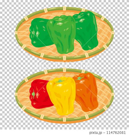 ザルに盛られたピーマン ザルに盛られたピーマン 114762081