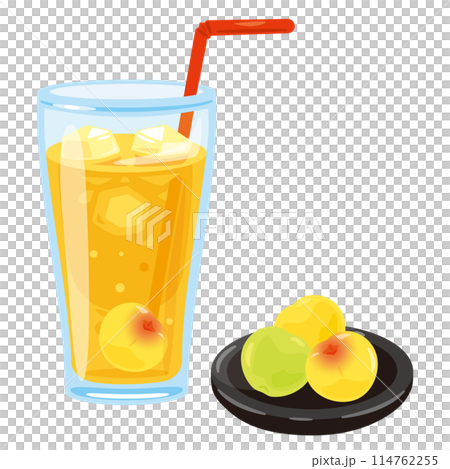 Plum juice in a glass and plums on a plate Plum juice in a glass and plums on a plate 114762255