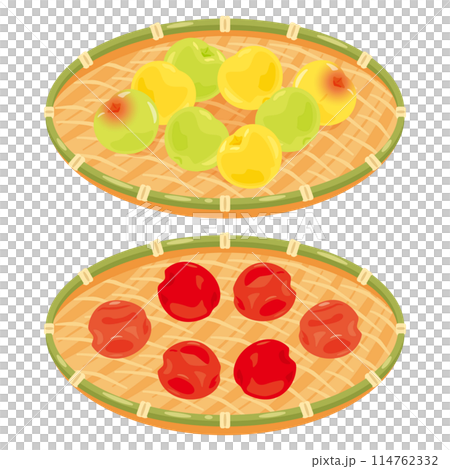 Plums and pickled plums in a colander 114762332