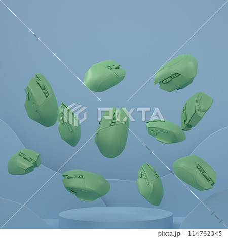 Set of computer mouses from gamer workspace on monochrome podium 114762345