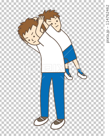 親子体操でお父さんと背中合わせでストレッチをする男の子 親子体操でお父さんと背中合わせでストレッチをする男の子 114762462