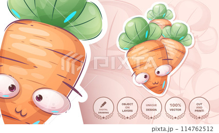 Carrot Cartoon Character. Cute Vegetable. Illustration for Kids Carrot Cartoon Character. Cute Vegetable. Illustration for Kids 114762512