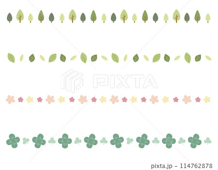 ポップな飾り罫・ライン（主線なし）：木・葉っぱ・花・クローバー 114762878