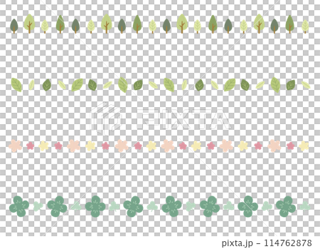 ポップな飾り罫・ライン（主線なし）：木・葉っぱ・花・クローバー 114762878