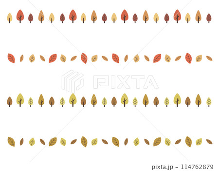ポップな飾り罫・ライン（主線なし）：木・葉っぱ・秋・紅葉 114762879