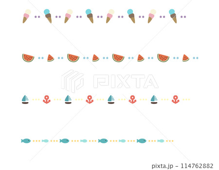 ポップな飾り罫・ライン（主線なし）：アイス・スイカ・マリン・魚 114762882