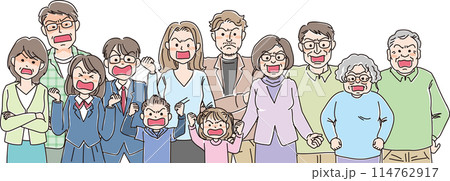人物イラスト_怒った表情_色々な年代の人が集団で怒っている 114762917