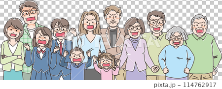 人物イラスト_怒った表情_色々な年代の人が集団で怒っている 114762917