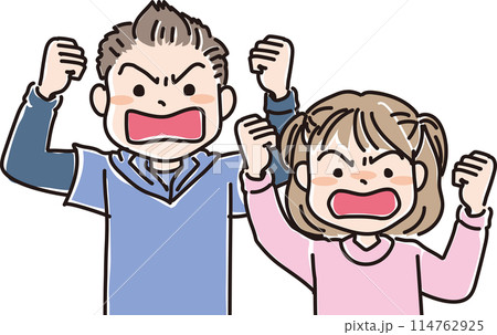 人物イラスト_怒った表情_男の子女の子_男子女子_小学生_子供 人物イラスト_怒った表情_男の子女の子_男子女子_小学生_子供 114762925