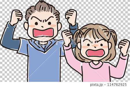 人物イラスト_怒った表情_男の子女の子_男子女子_小学生_子供 人物イラスト_怒った表情_男の子女の子_男子女子_小学生_子供 114762925