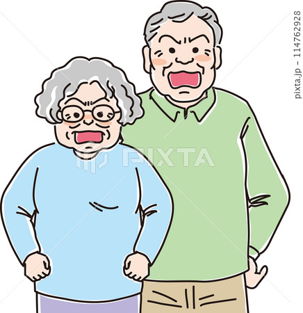 人物イラスト_怒った表情_高齢夫婦_60代70代80代高齢男女_おじいちゃん_おばあちゃん 人物イラスト_怒った表情_高齢夫婦_60代70代80代高齢男女_おじいちゃん_おばあちゃん 114762928
