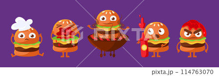 Cute Hamburger Character with Different Emotion Vector Set Cute Hamburger Character with Different Emotion Vector Set 114763070