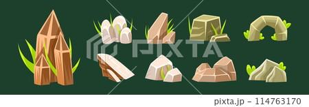 Rock and Mountain Rough Terrain Game Element Vector Set Rock and Mountain Rough Terrain Game Element Vector Set 114763170