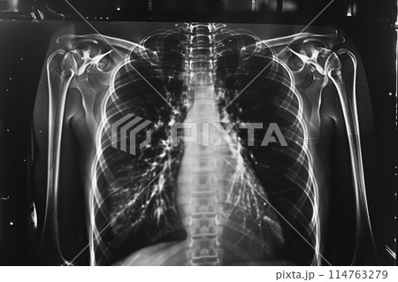 人の胸部のレントゲン写真「AI生成画像」 114763279