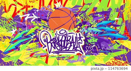 Trendy Hip Hop Urban Street Art Graffiti Style Streetball Or Basketball Illustration Background Art Trendy Hip Hop Urban Street Art Graffiti Style Streetball Or Basketball Illustration Background Art 114763694