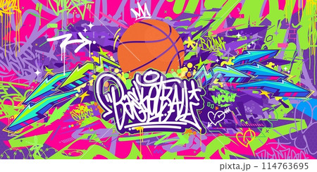 Trendy Hip Hop Urban Street Art Graffiti Style Streetball Or Basketball Illustration Background Art Trendy Hip Hop Urban Street Art Graffiti Style Streetball Or Basketball Illustration Background Art 114763695