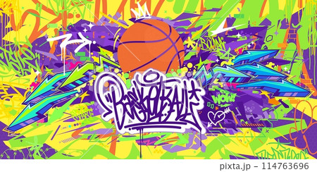 Trendy Hip Hop Urban Street Art Graffiti Style Streetball Or Basketball Illustration Background Art Trendy Hip Hop Urban Street Art Graffiti Style Streetball Or Basketball Illustration Background Art 114763696