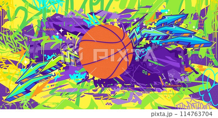 Cool Hip Hop Urban Street Art Graffiti Style Streetball Or Basketball Illustration Background Cool Hip Hop Urban Street Art Graffiti Style Streetball Or Basketball Illustration Background 114763704
