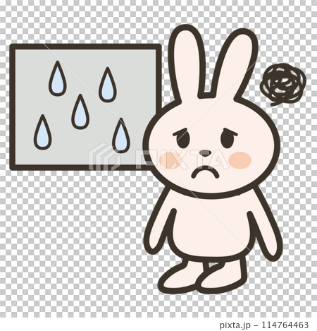 Illustration of a sad rabbit in the rain 114764463