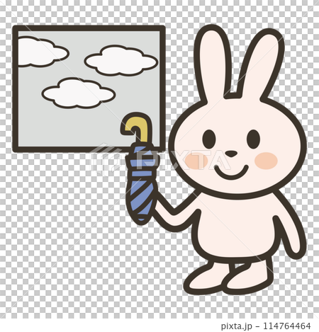 Illustration of a rabbit preparing a folding umbrella because it looks like it's going to rain 114764464