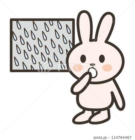 大雨が降ってきてびっくりするうさぎさんのイラスト 114764467