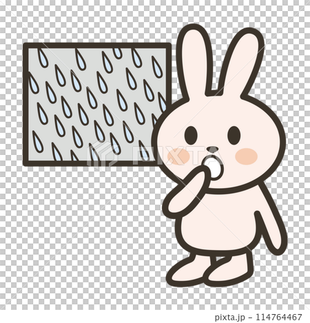 大雨が降ってきてびっくりするうさぎさんのイラスト 114764467