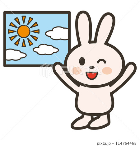天気が良くて喜ぶうさぎさんのイラストのイラスト素材 [114764468] - PIXTA