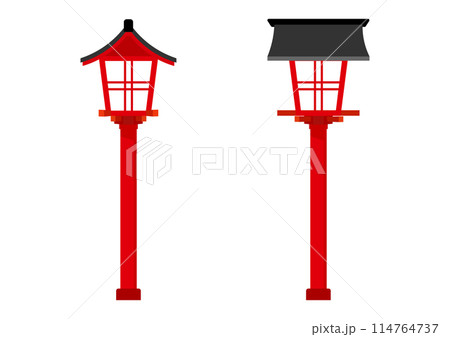 お参りまでの道しるべの赤い灯篭 114764737
