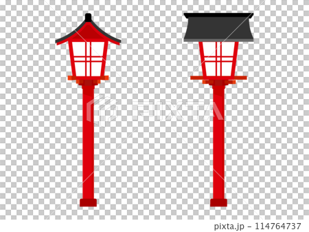 お参りまでの道しるべの赤い灯篭 114764737