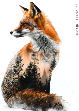 Majestic Double Exposure Fox Portrait Blending with Autumn Forest Majestic Double Exposure Fox Portrait Blending with Autumn Forest 114764967