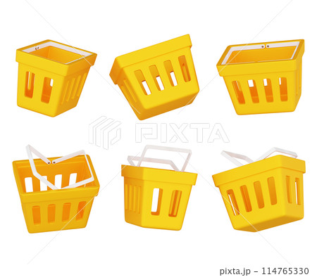 yellow shopping basket 3D icon set yellow shopping basket 3D icon set 114765330