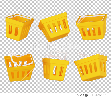 yellow shopping basket 3D icon set yellow shopping basket 3D icon set 114765330