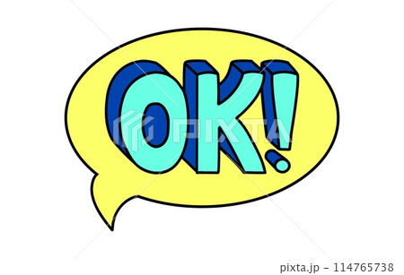 90s or Y2k style hand drawn elements with OK text. Doodle comic style. Colorful vector illustration on white background 114765738