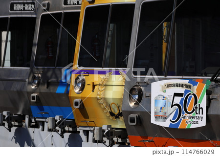 車庫に並ぶ静鉄電車 114766029