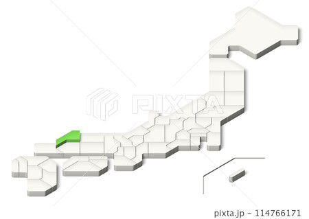 簡略化された3D日本地図 島根県 アイソメトリック(影付き背景透過) 簡略化された3D日本地図 島根県 アイソメトリック(影付き背景透過) 114766171