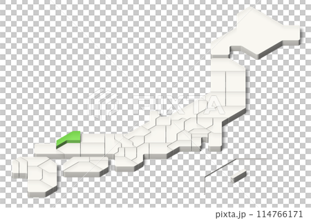 簡略化された3D日本地図 島根県 アイソメトリック(影付き背景透過) 簡略化された3D日本地図 島根県 アイソメトリック(影付き背景透過) 114766171