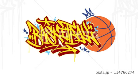 Trendy Abstract Hip Hop Urban Street Art Graffiti Style Word Basketball Vector Illustration 114766274