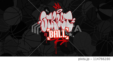 Trendy Abstract Hip Hop Urban Street Art Graffiti Style Word Streetball Vector Illustration 114766280